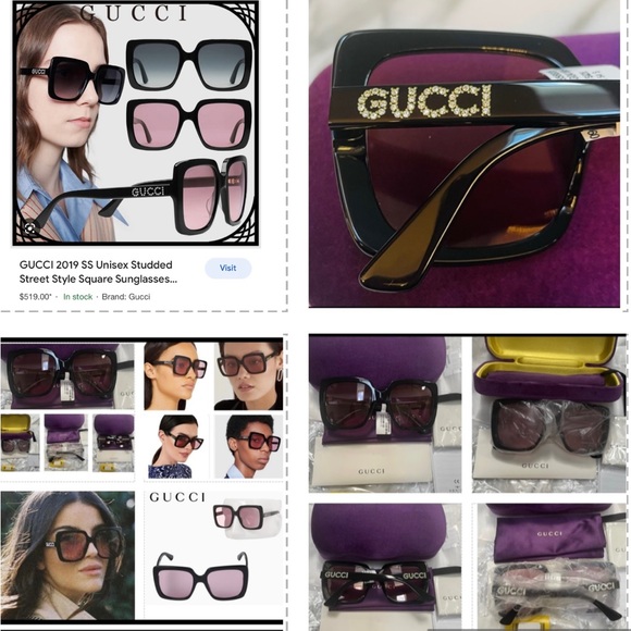 GUCCI CLASSIC BLACK RHINESTONE GUCCI ON TEMPLES SUNGLASSES , SEEN ON CELEBS - Picture 4 of 16